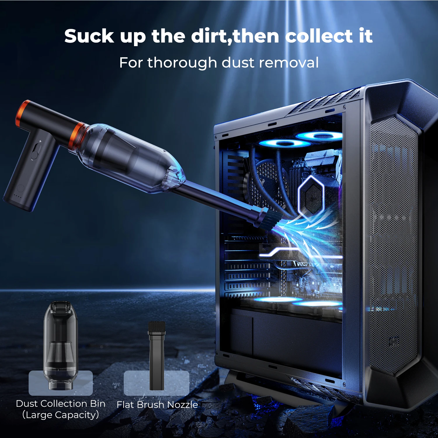 2-in-1 흡입&공기 블로어 300000RPM 진공 압축 충전식 전기 에어 더스터 컴퓨터, 노트북 키보드, 자동차, 카메라 청소용