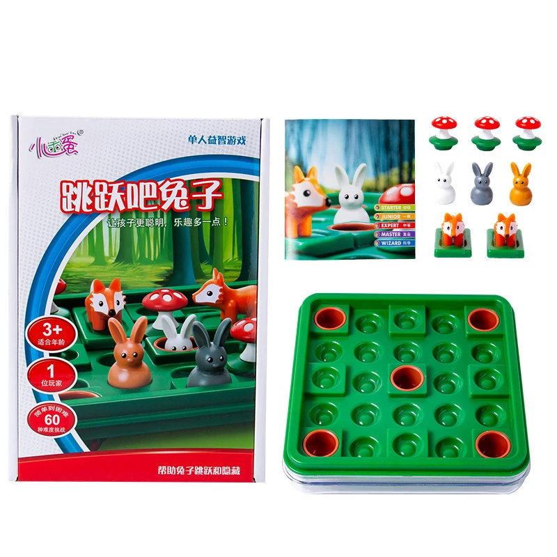 Kids Toy Bunny Bouncing Game Kids Puzzle Board Checkers Toy Funny Rabbit Fox Moving Strategy Tabletop Gift Brain Development