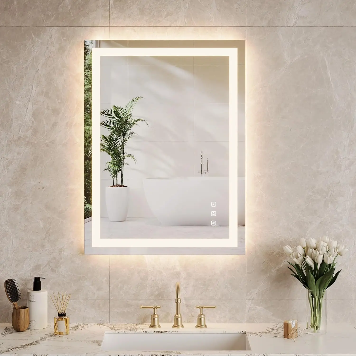 Specchio da bagno retroilluminato a LED 50x70/60x80 cm con luci Specchio intelligente dimmerabile antiappannamento Funzione di memoria Orizzontale/Vertical