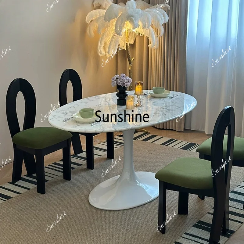 French retro tulip marble dining table light luxury high-end household small apartment dining table