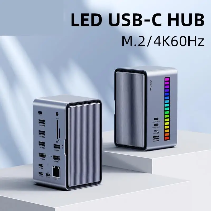 New! USB C Docking Station with Dual HDMI-compatible M.2 SSD Enclosure Ethernet 100W PD USB Hub SD/TF for Laptop Macbook Pro