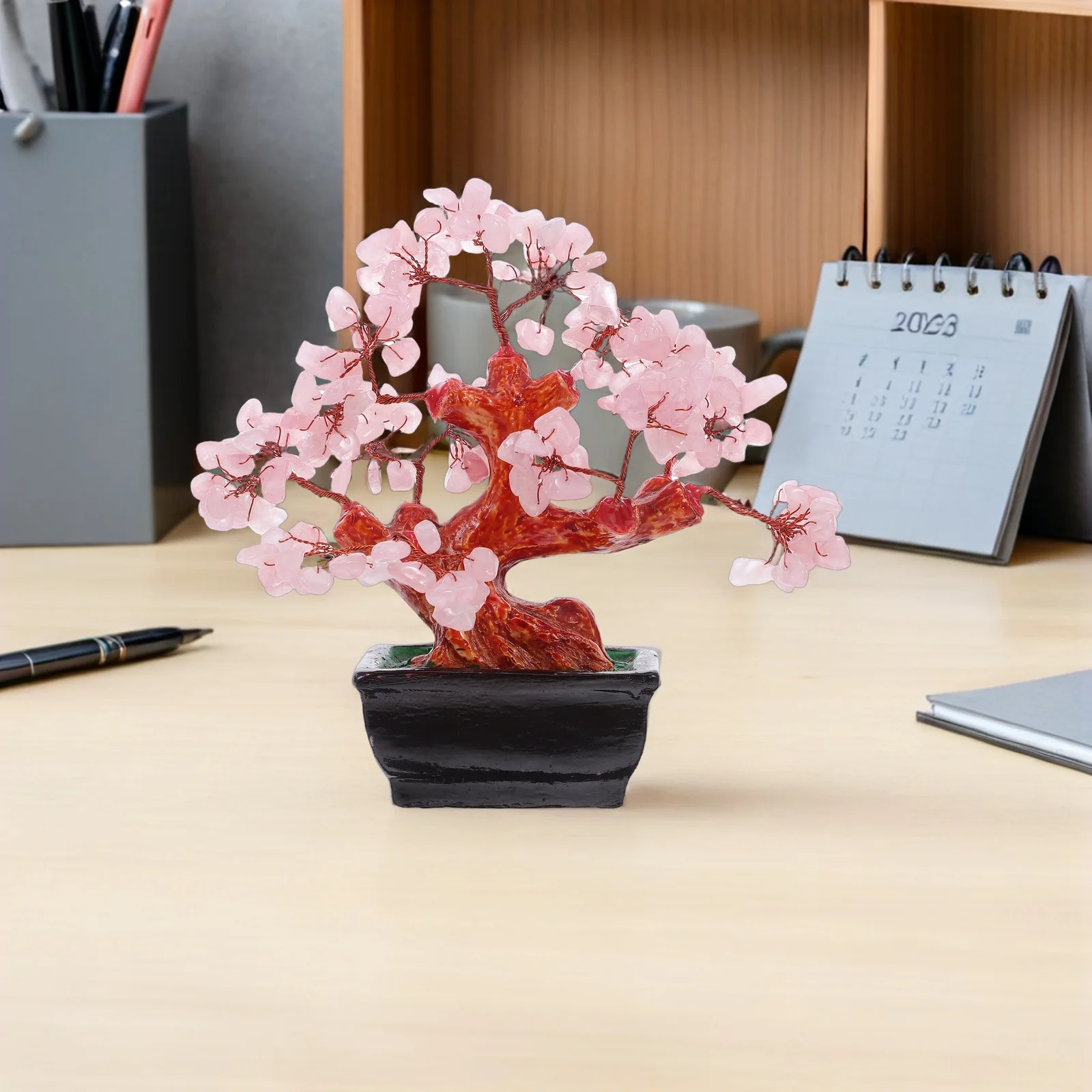 

Home Decor Bonsai Crystal Tree Sculpture Decorated Artificial Style Pink Copper Wire