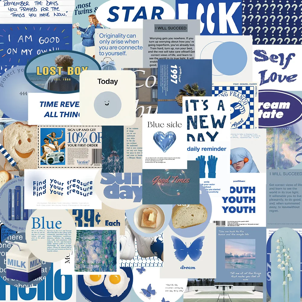 10/30/57PCS Aesthetics Blue Stickers Ins Style Decal Decoration Suitcase Scrapbooking Phone Laptop Stationery Kid Toy Sticker