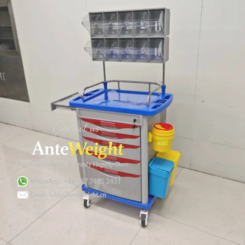

Medical ABS Multi-Function Anesthesia Emergency Trolley, IV Treatment Crash Cart for Hospital & Clinic | Beauty Salon Cart