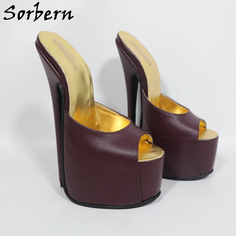 Sorbern مخصص النبيذ الأحمر النساء النعال المفتوحة تو منصة مخفية أحذية الصيف عالية الكعب 20 سنتيمتر الخناجر الشرائح الإناث #4