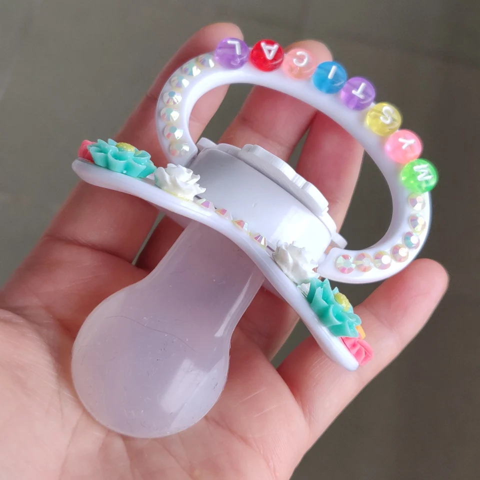 100% Handmake Cute Pink dragon Rainbow Pattern Adult Baby Pacifier Silicone Adult size Pacifier abdl Daddy Girl