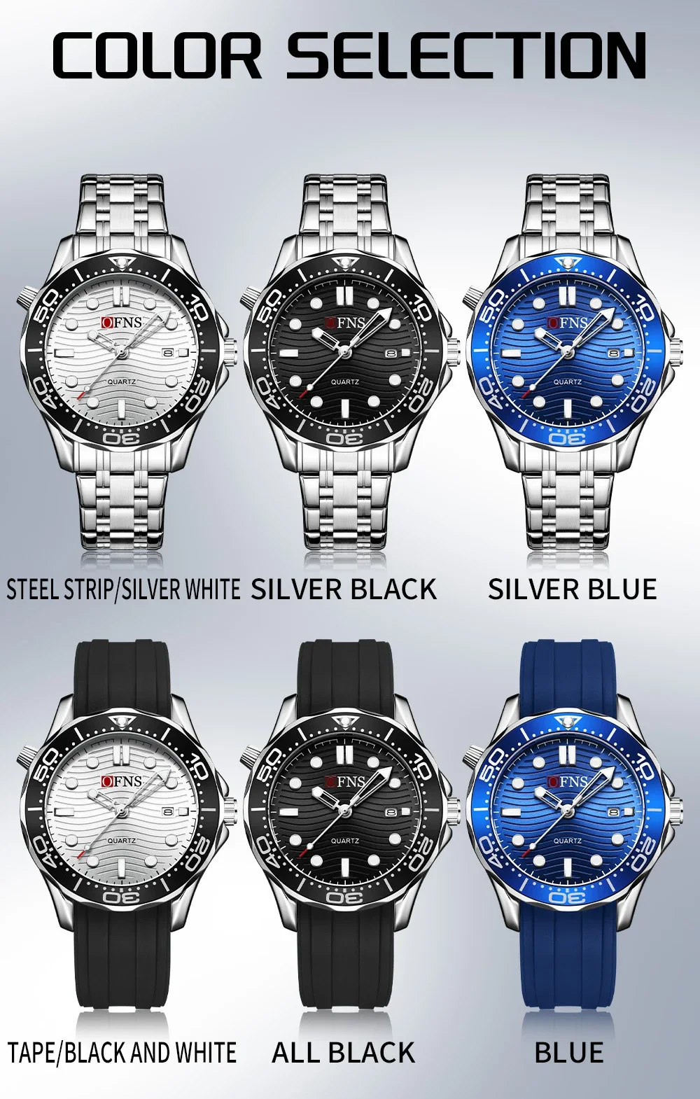 Модные OFNS 7102, роскошные мужские кварцевые часы, водостойкий календарь, ночник, мужские часы, вращающийся безель, мужские кварцевые часы