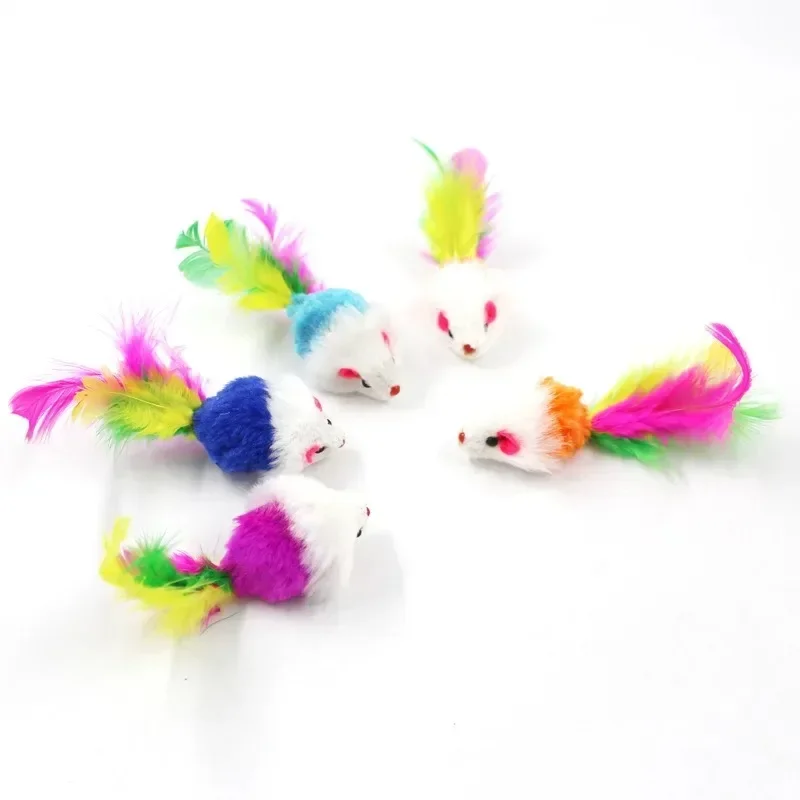 

Cute Mini Soft Fleece False Mouse Cat Toys Colorful Feather Funny Playing Training Toys For Cats Kitten Puppy Pet Supplies