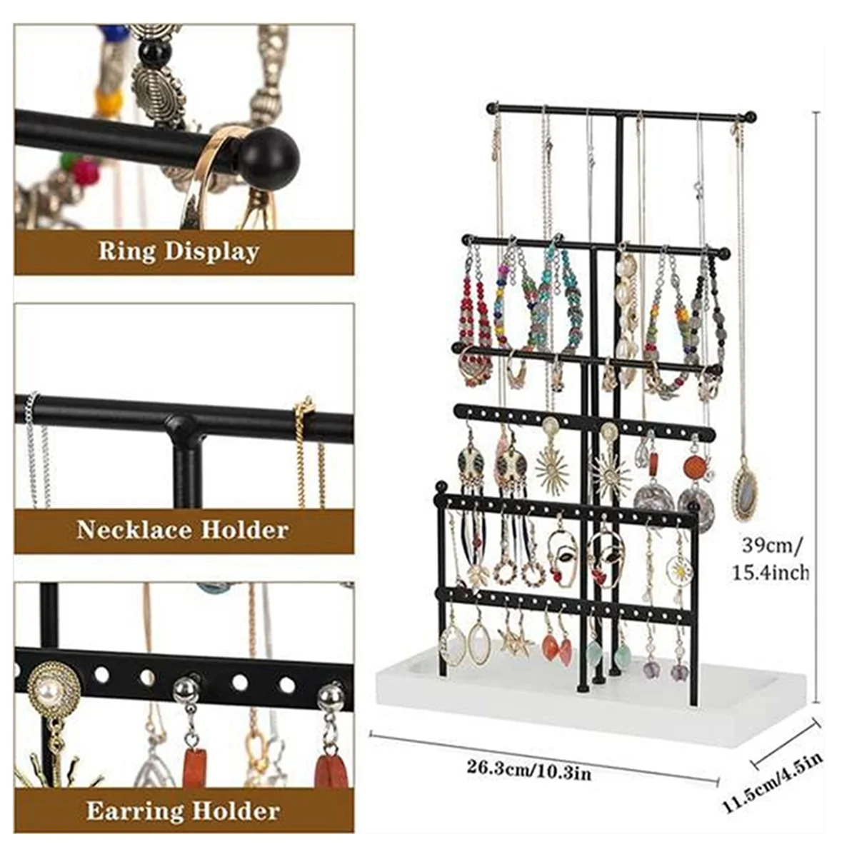 AGG-Jewelry Organizer Tabletop Jewelry Holder Earring Necklace Bracelet 6 Tier Jewelry Tree Display Stand with Tray