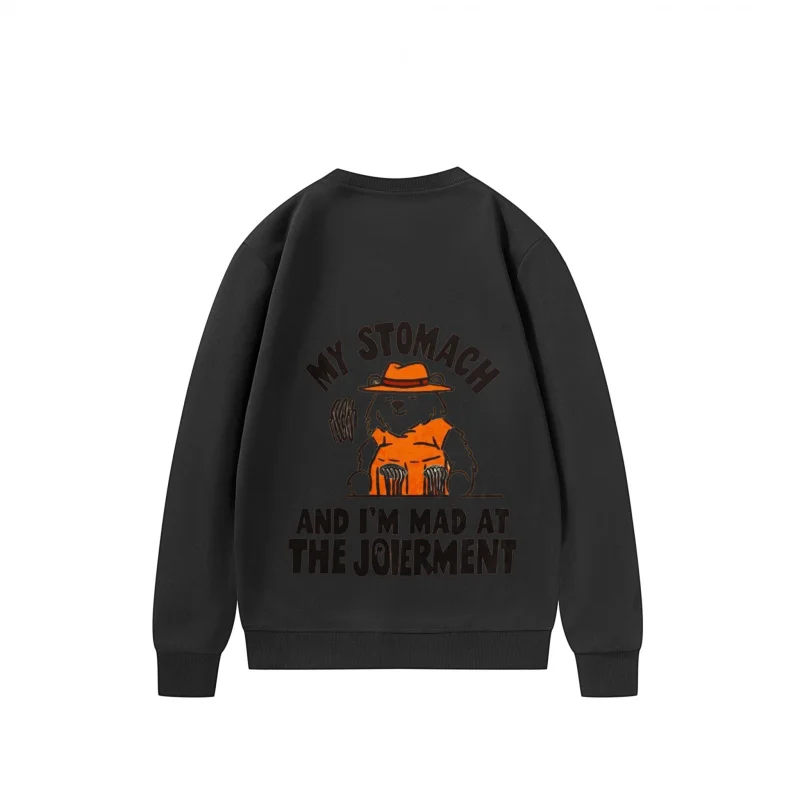 سويت شيرت رجالي أسود مع قطة برتقالية وقبعة مطبوعة My Stomach is Mad in Judgment for Casual Wear #3
