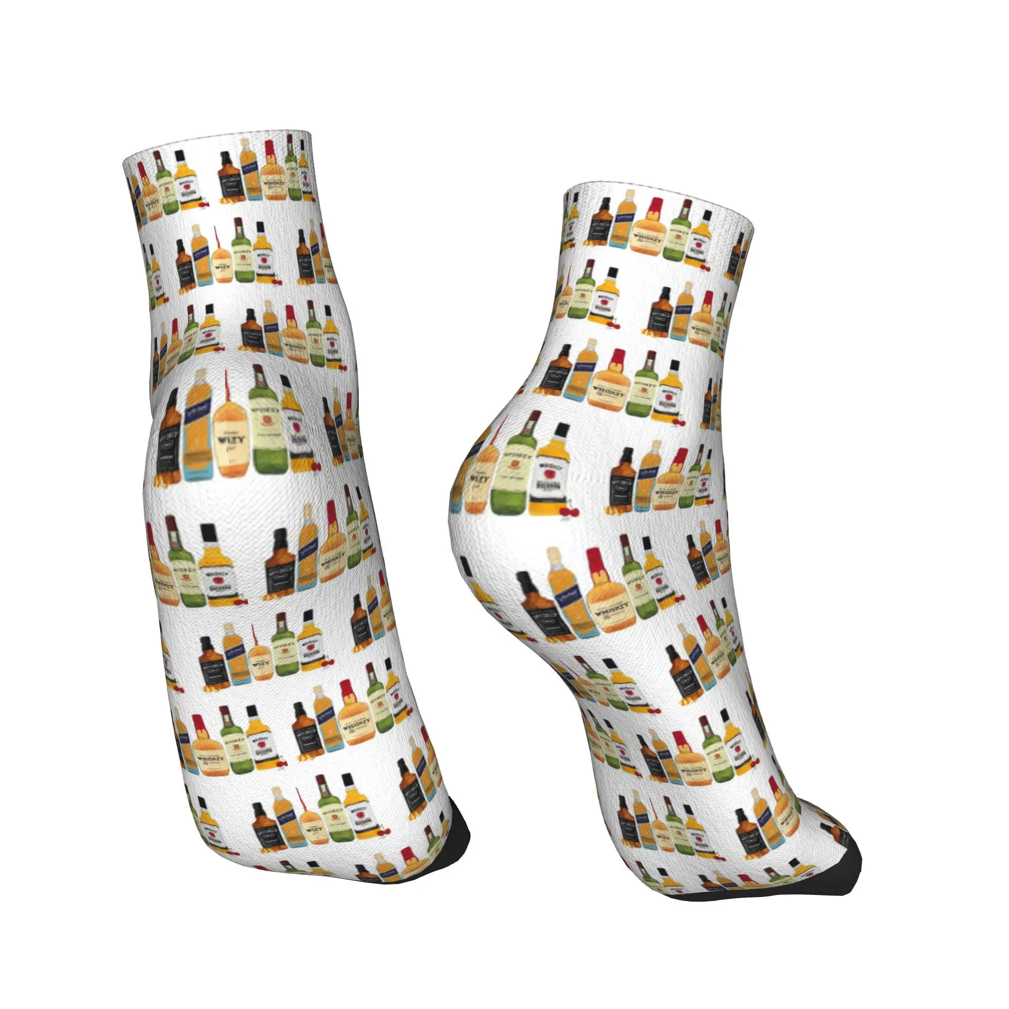 Calcetines con ilustración de botellas de whisky para todas las estaciones, calcetines súper suaves Harajuku, medias divertidas para hombres y mujeres, regalos de navidad