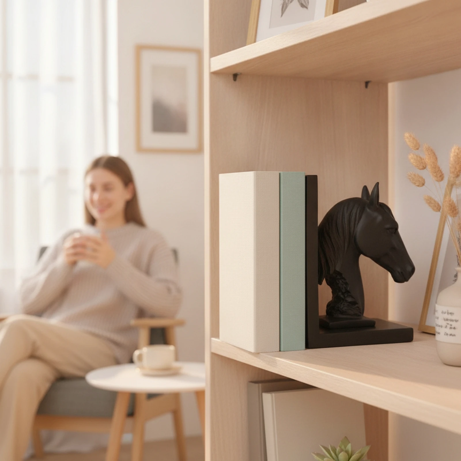 Horse Head Bookends Sculpted Bookends with L-Shaped Bases Horse Head Book Holders Decorative Shelf Organizers Functional