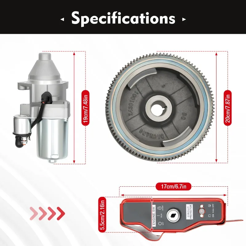 Electric Start Flywheel Starter Motor Kit with Key Switch Box and Coil for GX160 5.5HP GX200 6.5HP / GX340 11HP GX390 13HP