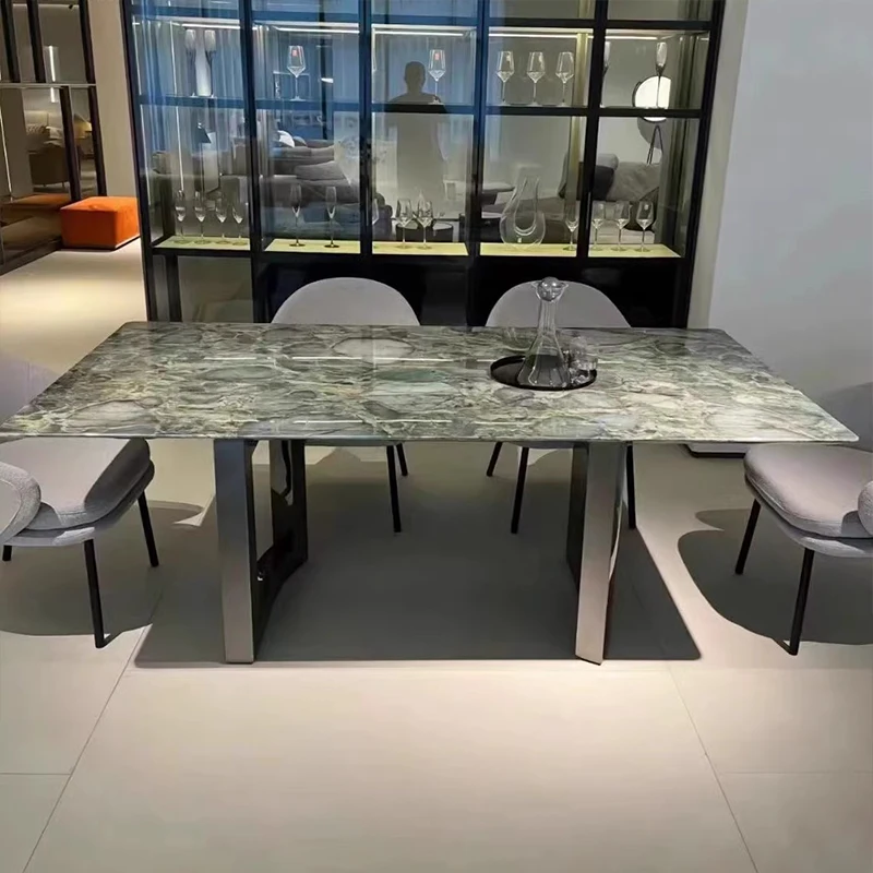 light luxury platinum diamond natural luxury stone dining table household modern style minimalist dining table
