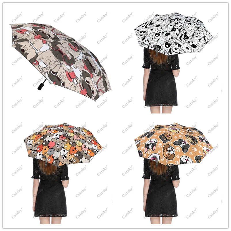 Dogs Seamless Pattern Wo Folding Umbrella Windproof Sunscreen UV Protection Fashion Portable Gift Travel Outdoor Umbrellas