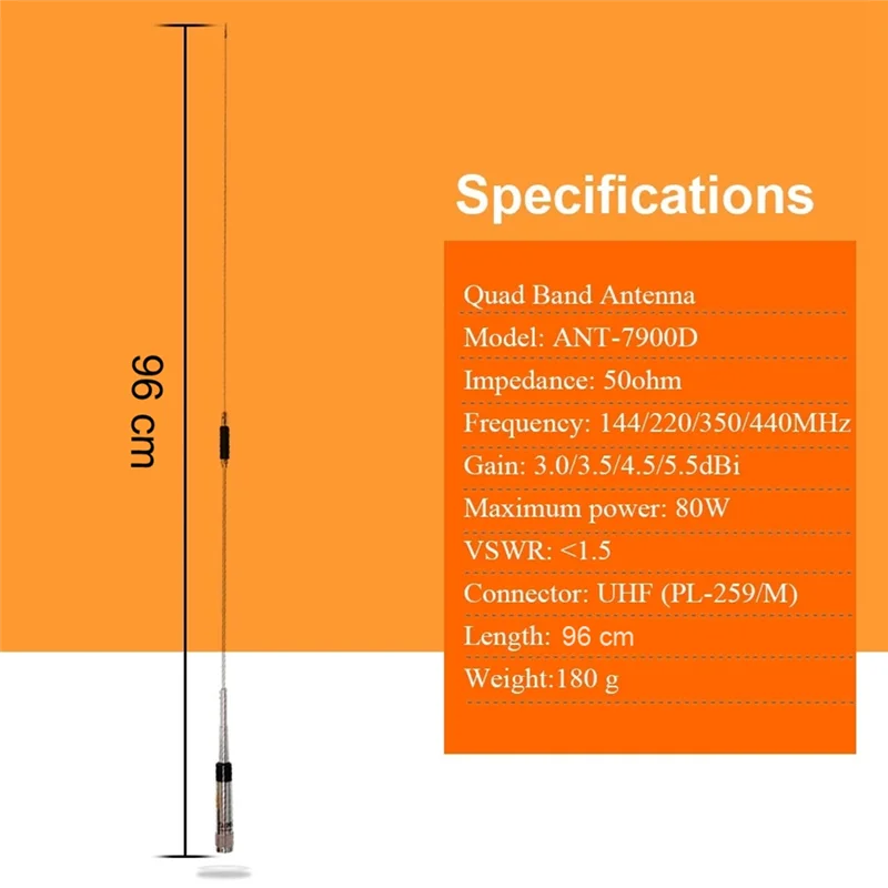 모바일 라디오 쿼드 밴드 안테나, QYT KT-7900D 자동차 워키토키 ANT-7900D 모바일 안테나 (A), 144 MHz, 220 MHz, 350 MHz, 440MHz