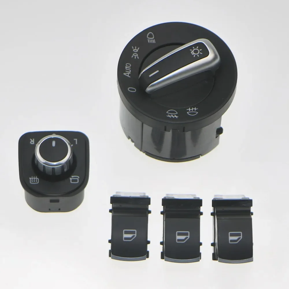 Chrome Headlight Side View Mirror Switch Knob + Passenger Glass Lock Control Button VW Tiguna Caddy Passat Jetta MK5 Golf