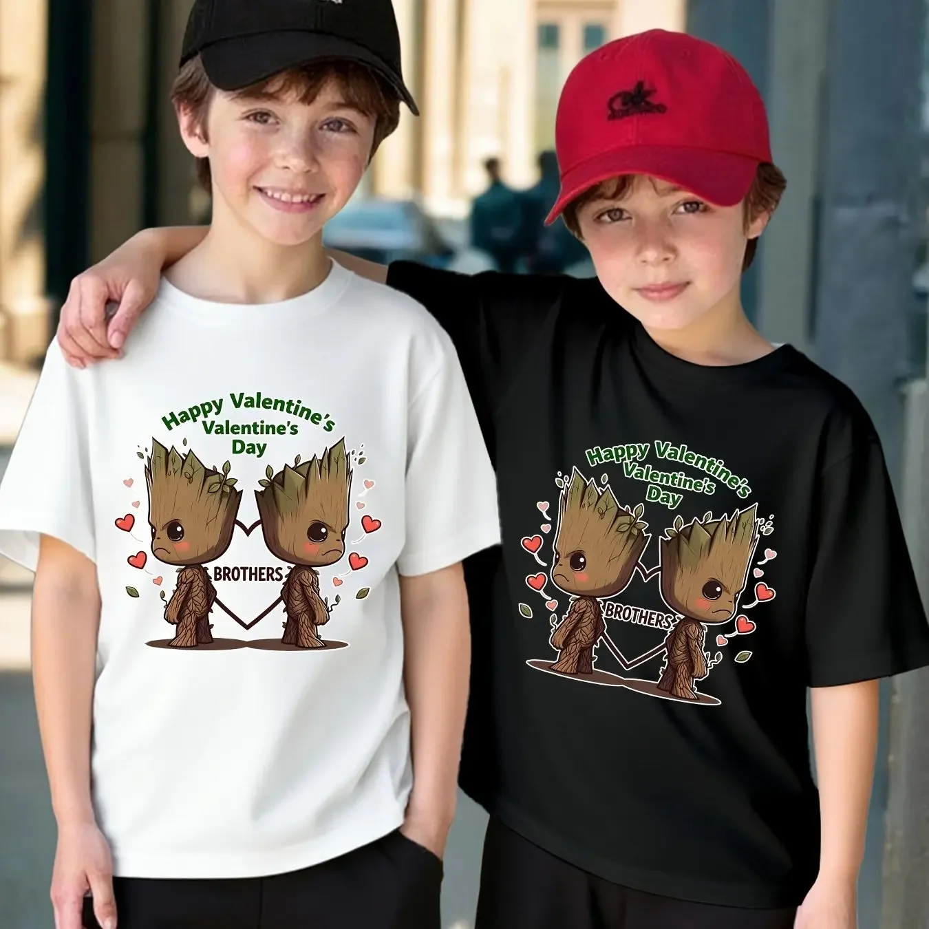 

Children's Groot Valentine's Day T-shirt Boys and Girls Marvel Cartoon Design T-shirt Pure Cotton Casual Street Style Top