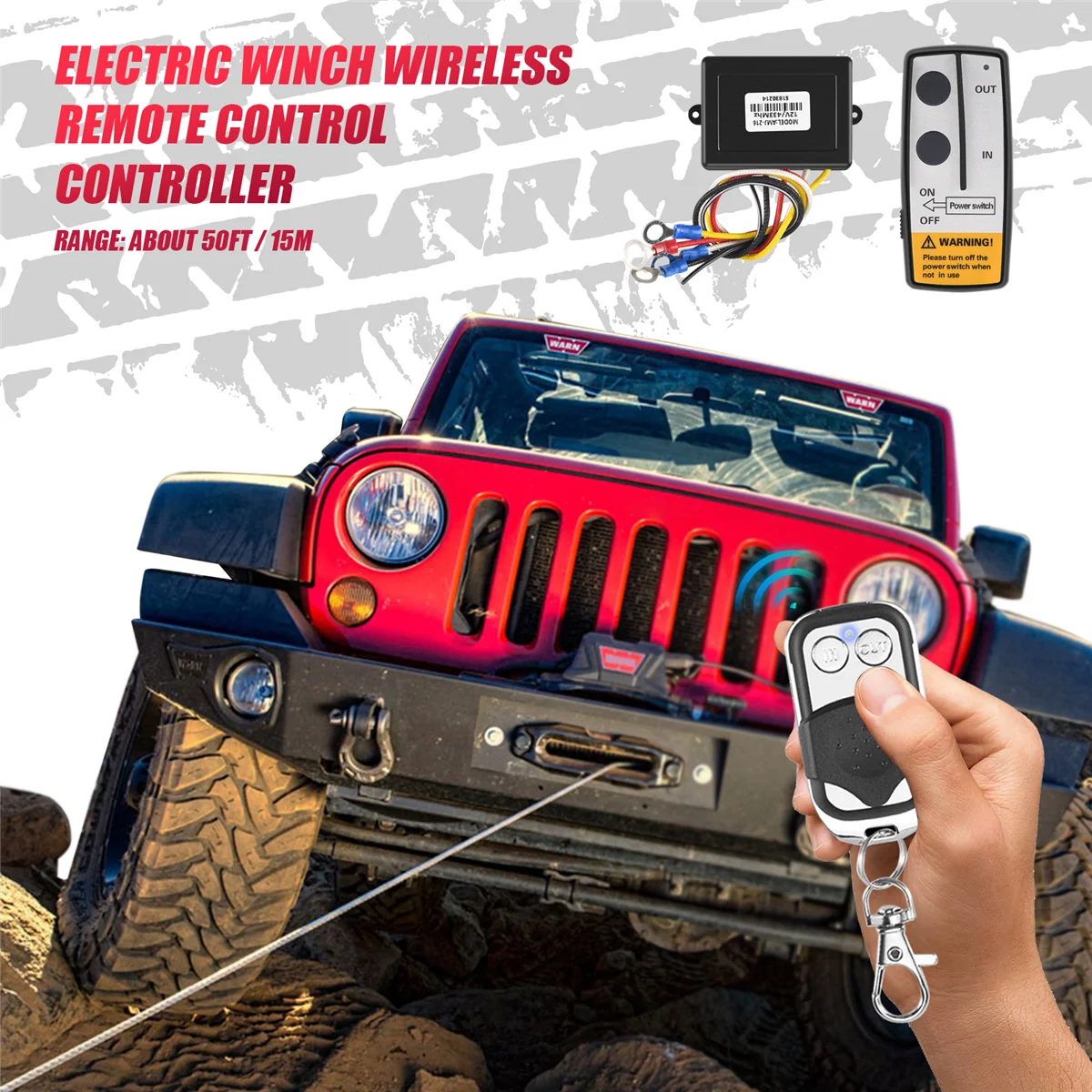 12V 12Volt 50ft Winch Wireless Remote Control Set for Truck Jeep ATV Warn Ramsey