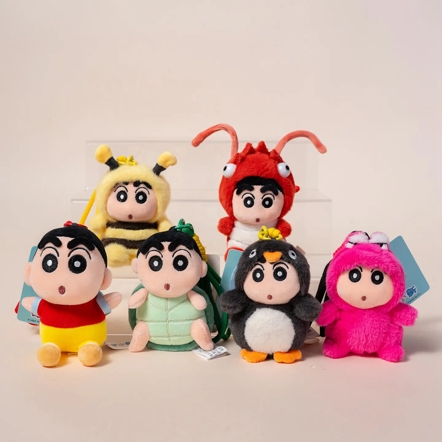 

Crayon Shin-chan Cosplay Plush Keychain Transform into Bee Crocodile Penguin Turtle Lobster Stuffed Cartoon Doll Pendant