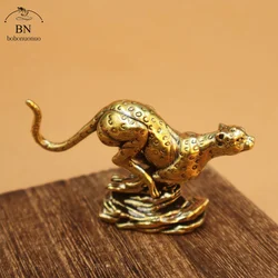 Brass Cheetah Small Statue Desktop Ornaments Solid Metal Animal Leopard Figurines Miniatures Home Decorations Crafts Child Gifts
