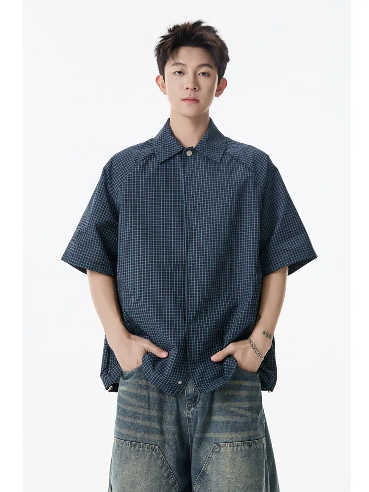 

Blue Plaid ort Sve irt Men's Summer ort Coat High Sensation Cool Open Cardigan Five Sve irt Stand Fit Button...