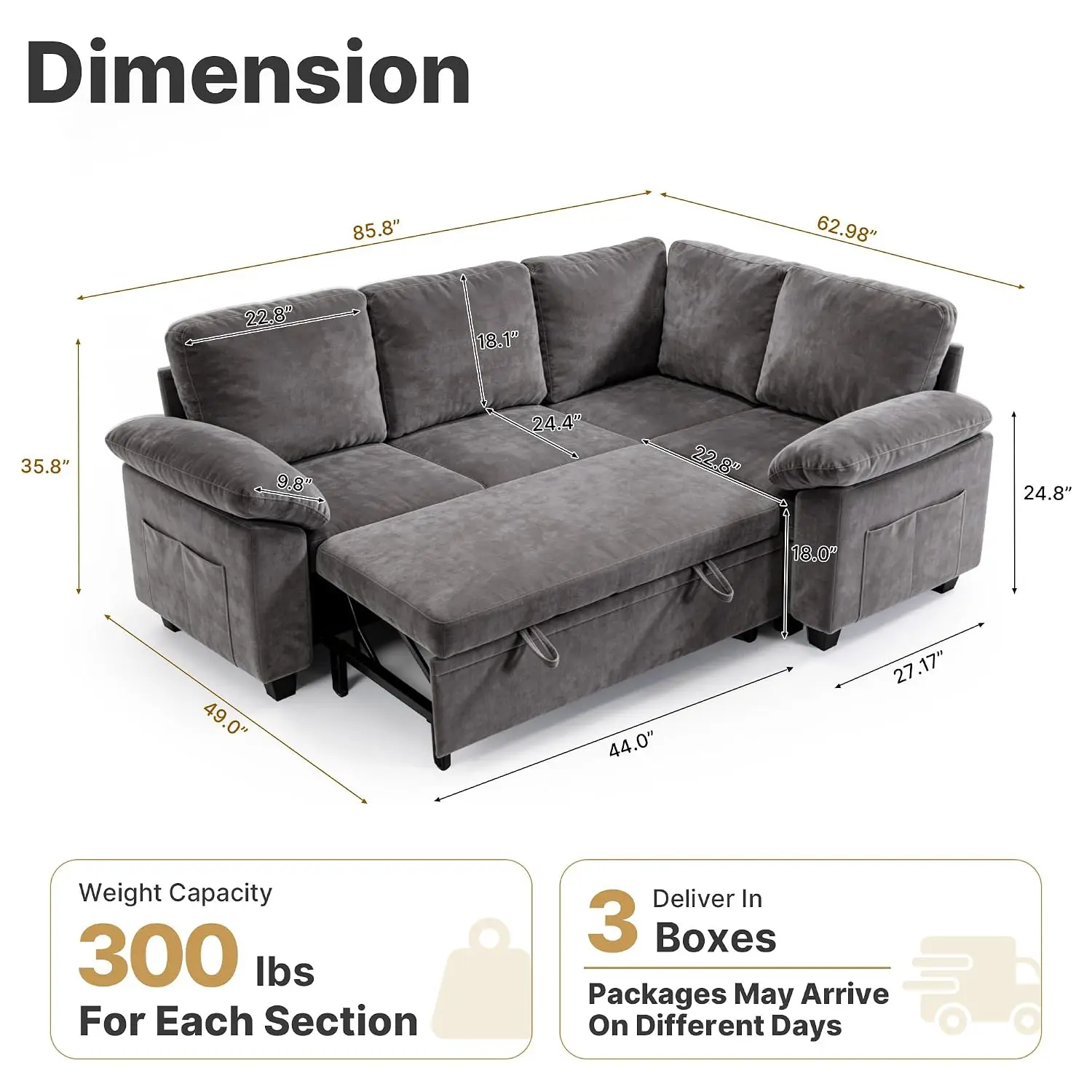 Modular Pull-Out Storage Sofa Bed, 86