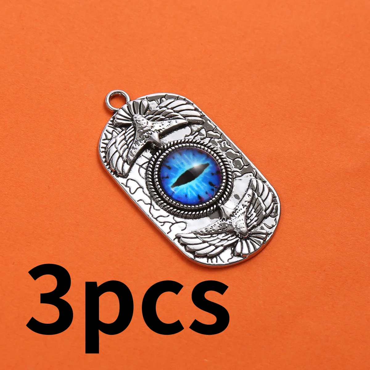 3-Piece Set of Double-Winged Devil's Eye Pendants, DIY Handmade Charms, Rectangular Military-Style Pendants with Colorful Eyes and Bird-Shaped Designs, Suitable for DIY Bracelets, Necklaces, Earrings, and Pendants, Handmade Beaded Decoration Accessories