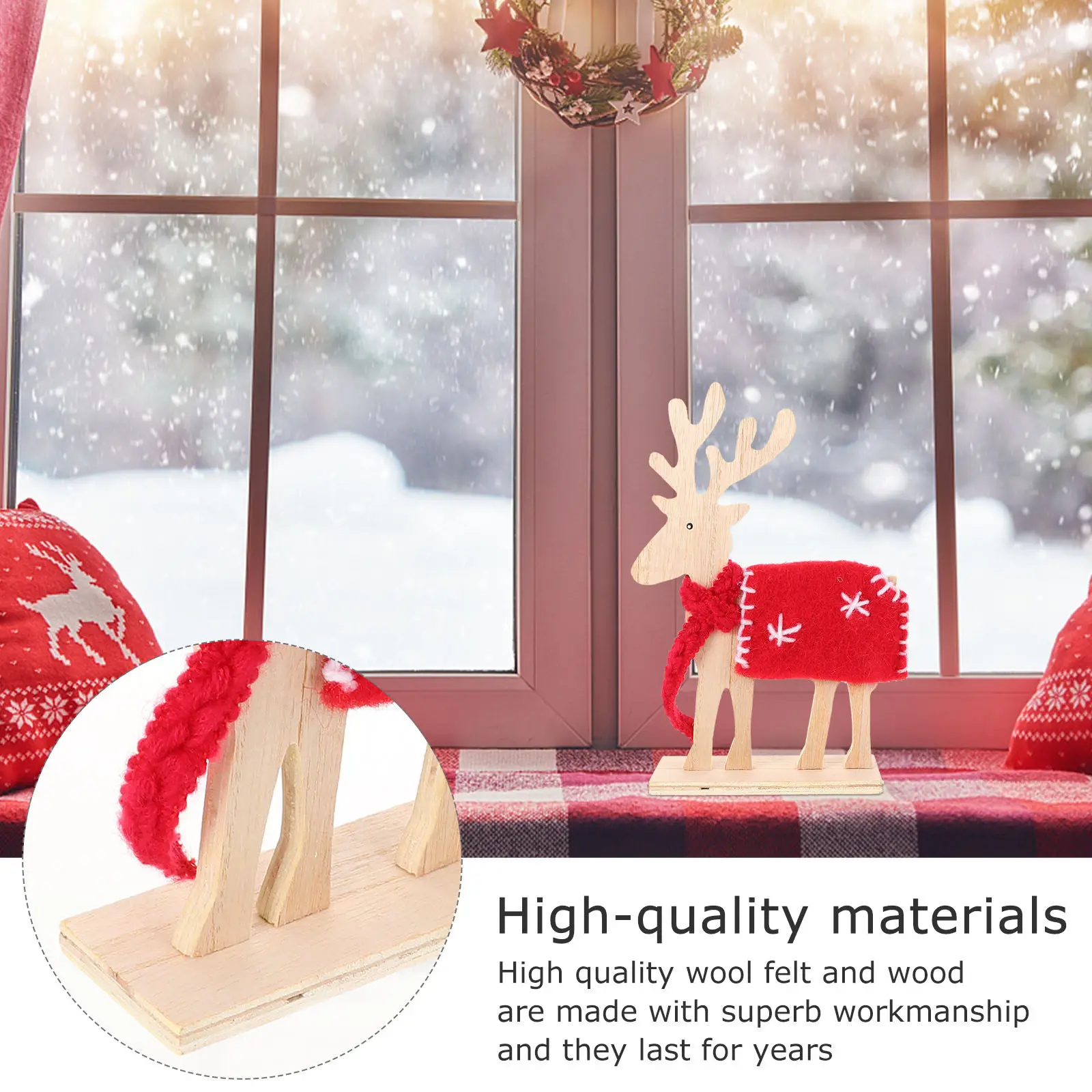 1Pcs Rustic Wooden Elk Christmas Ornament Stable Base Desktop Living Room Nursery Decor Holiday Xmas Party Ornament Christmas