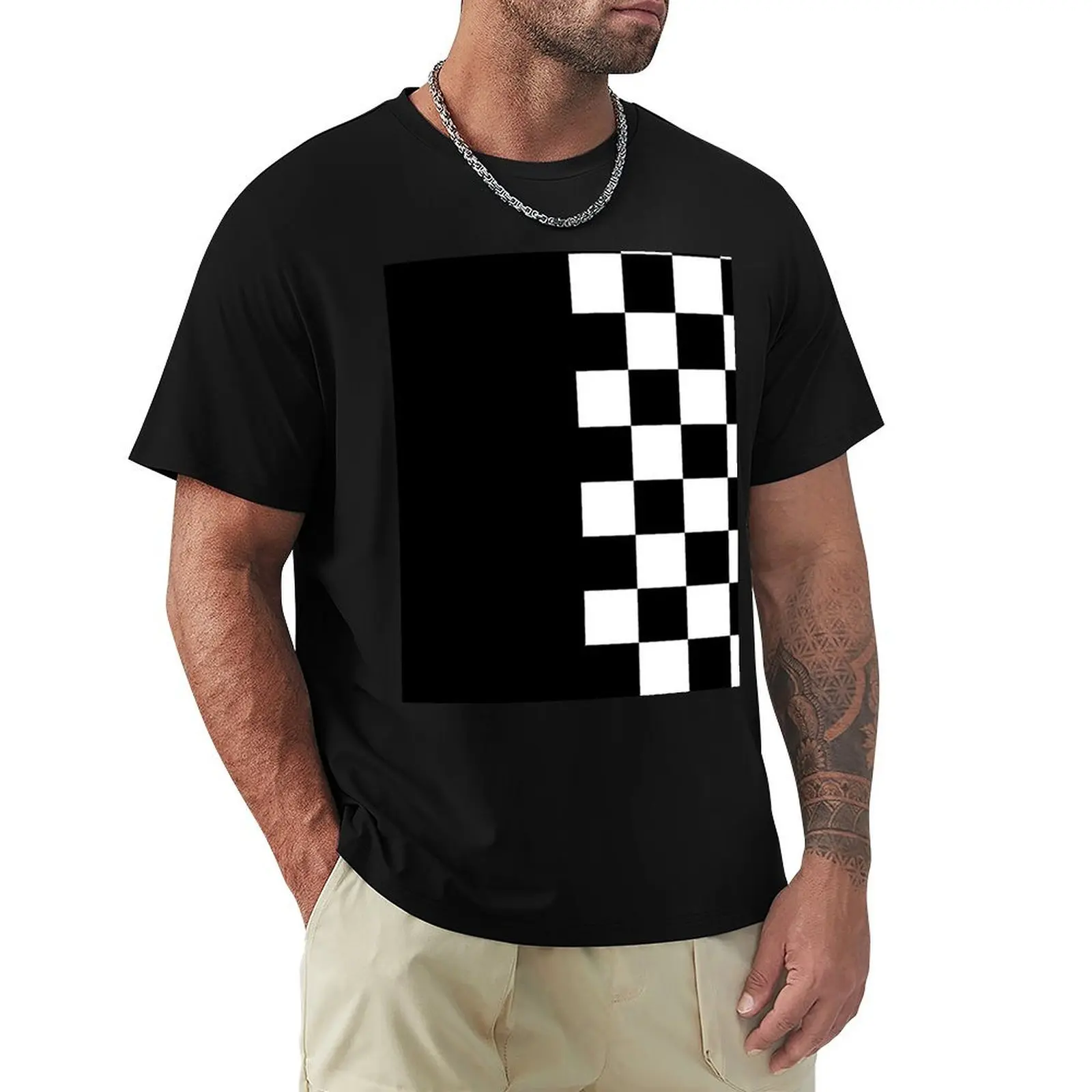 Check Stripe Black T-Shirt Holiday Party T-Shirt for Men