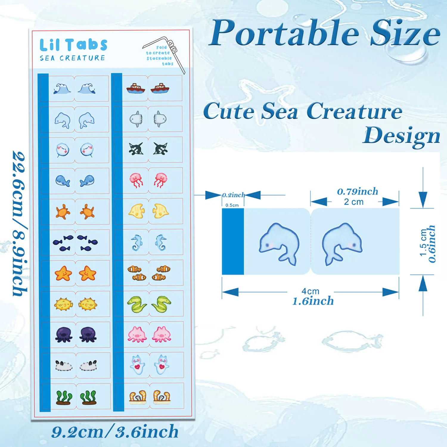 Sea Creature Lil Tab Stickers Tabs,Cute Sea Creature Buddy Lil IndexTabs Stickers for Organizing,Organize your book/notebooks