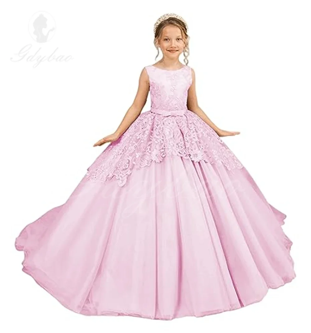 A + Flower Girl Dress para casamento, Apliques de renda, Vestidos bordados princesa Pageant, Vestidos de festa de aniversário