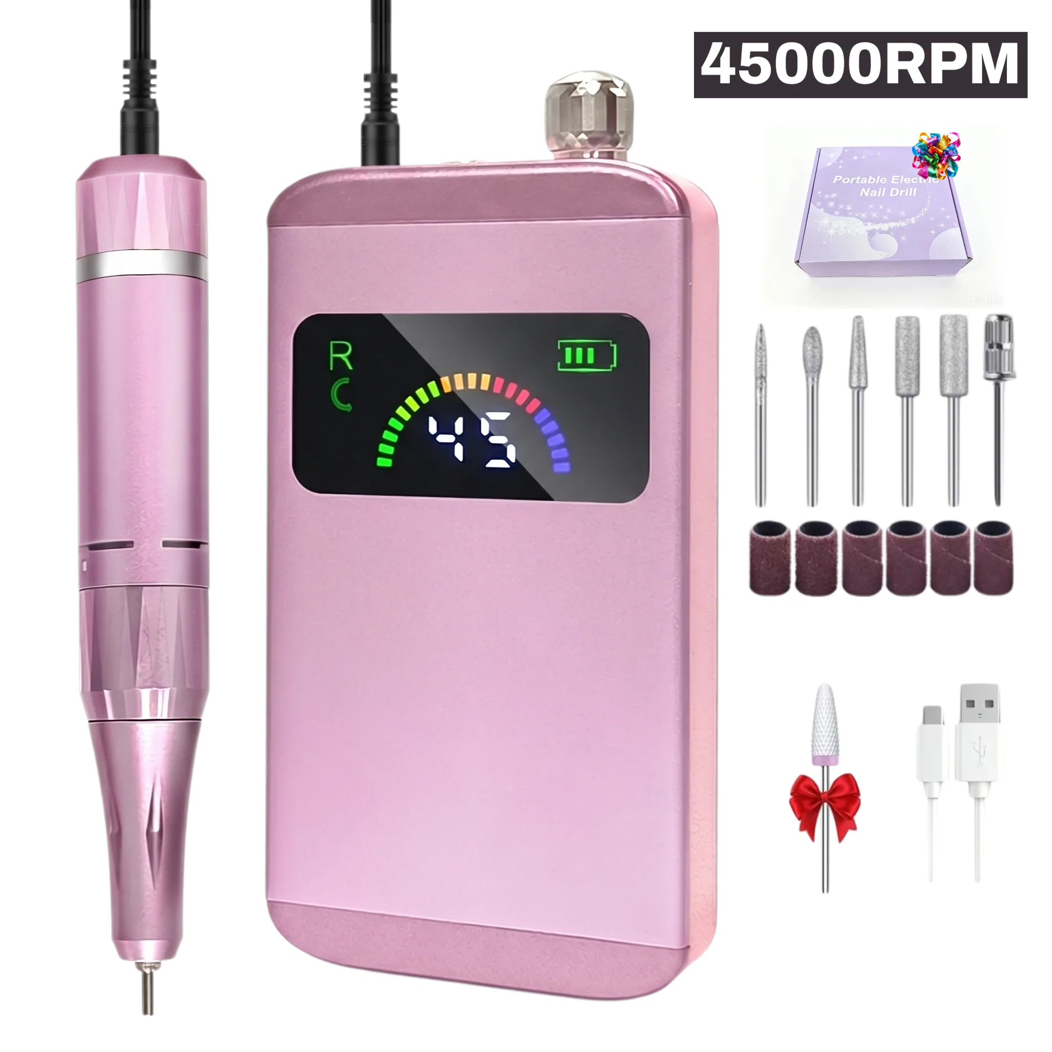 45000RPM Professional Nail Drill Machine Rechargeable Low Noise Nail Sander File  for Nails Gel Polish Remove And Grinding