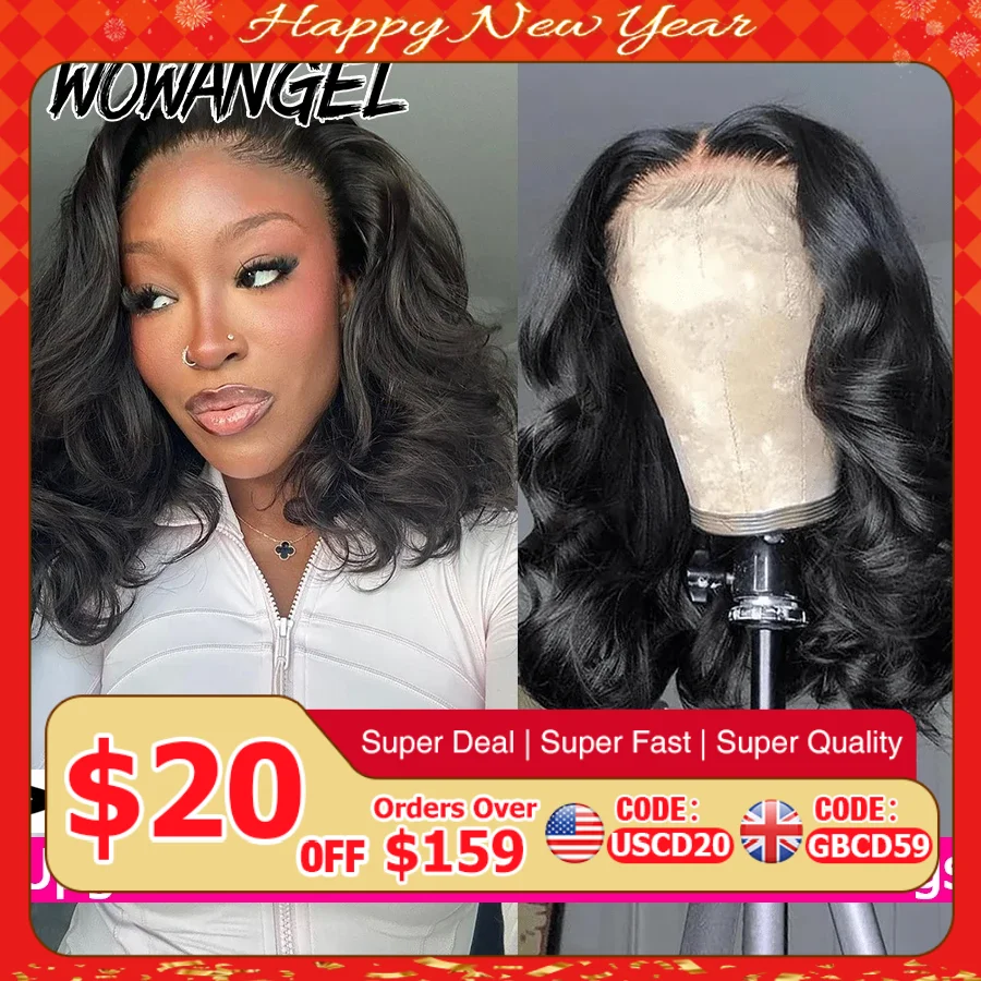 WOWANGEL Body Wave Short Bob Wigs 13x6 HD Lace Frontal Wigs Pre Plucked Skinlike HD Lace Full Frontal Human Hair Wigs For Women