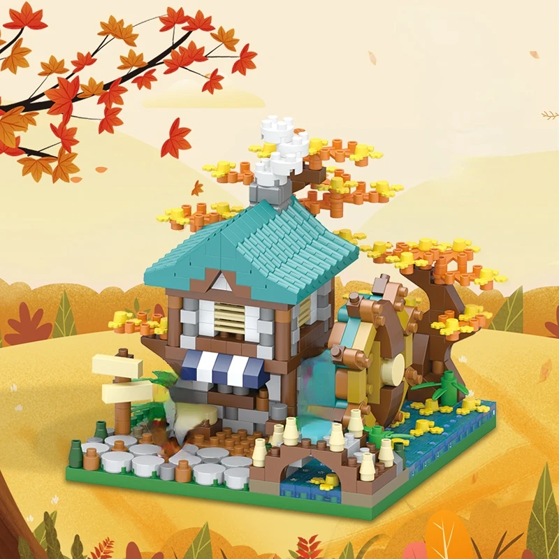 Sakura Windmill House Building Blocks Diamond Bricks Fishman Hut Street View Model Toys Micro Blocks Toys for Boys Girls Gifts