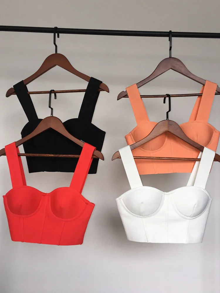 2023 Women Summer Solid Color White Black Red Tank Crop Top Elastic Bandage Bustier Camisoles High Street Girls Hot Streetwear