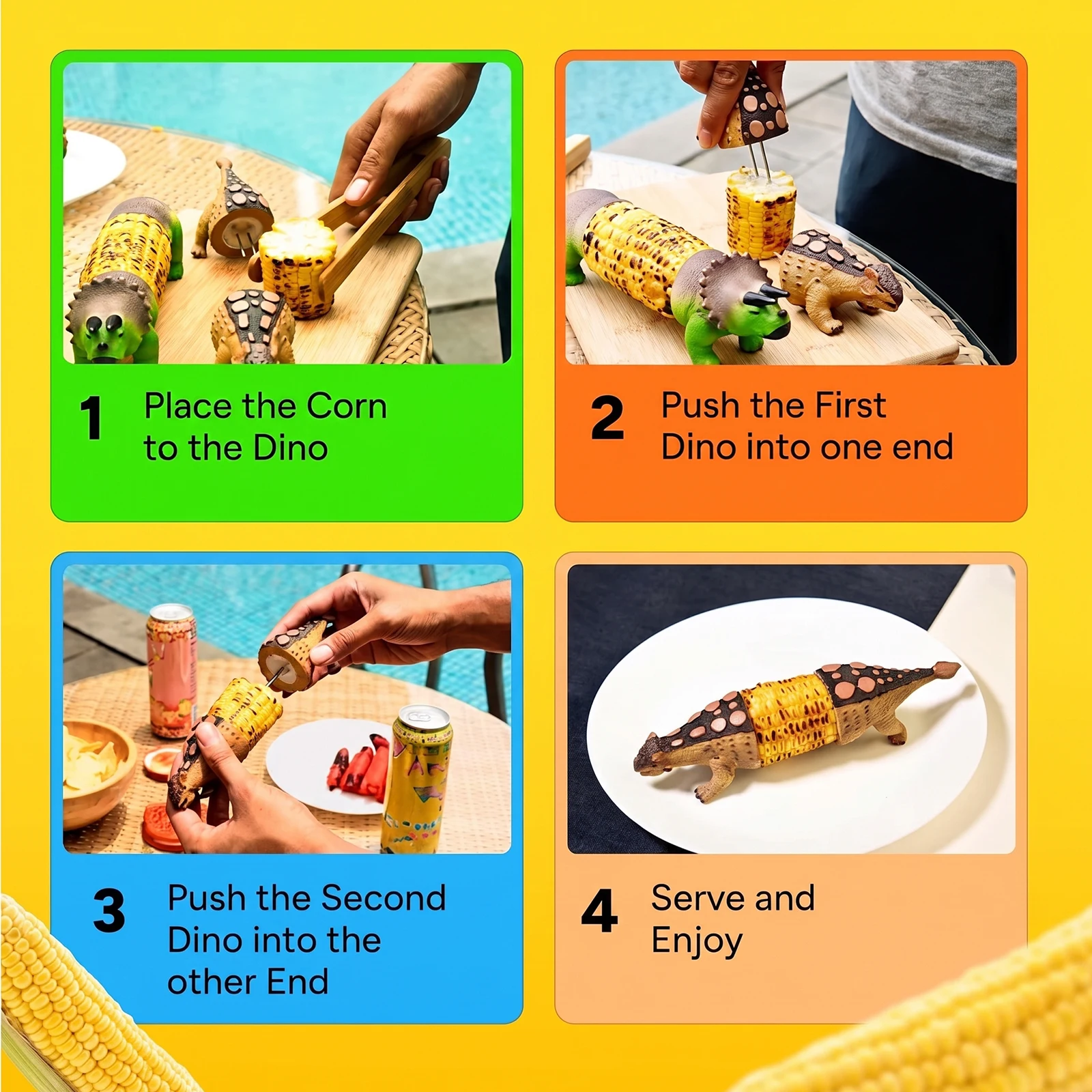 Dinosaur Corn Cob Holders with Stainless Steel Prongs Action Figures Collection Kid Toy for Display Decor Model Toy Kids Gifts