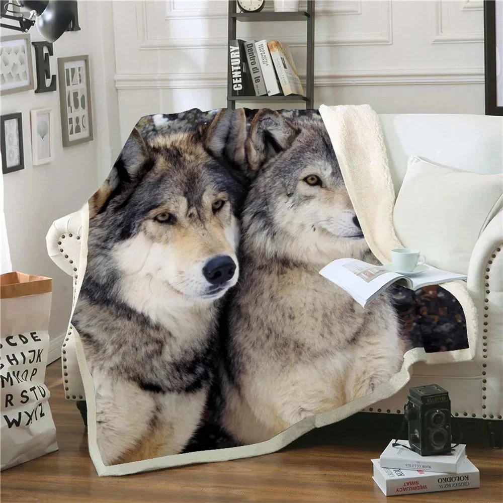 New Wolf Blanket Men 3D Cartoon Sherpa Blanket Double Thick Velvet Warm Super Soft Flannel Office Nap Blanket Sofa Bedding 009