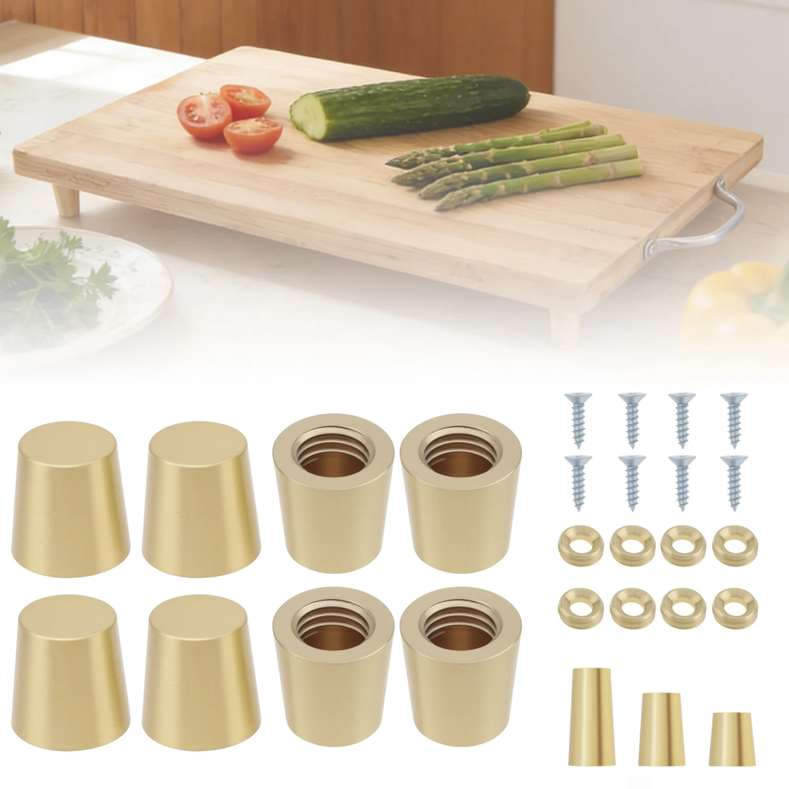 8 Pcs Brass Wood Cutting Board Feet for Kitchen Chair Speakers Anti-slip Pads Gold Board Display Tray Furniture Legs Riser Feet