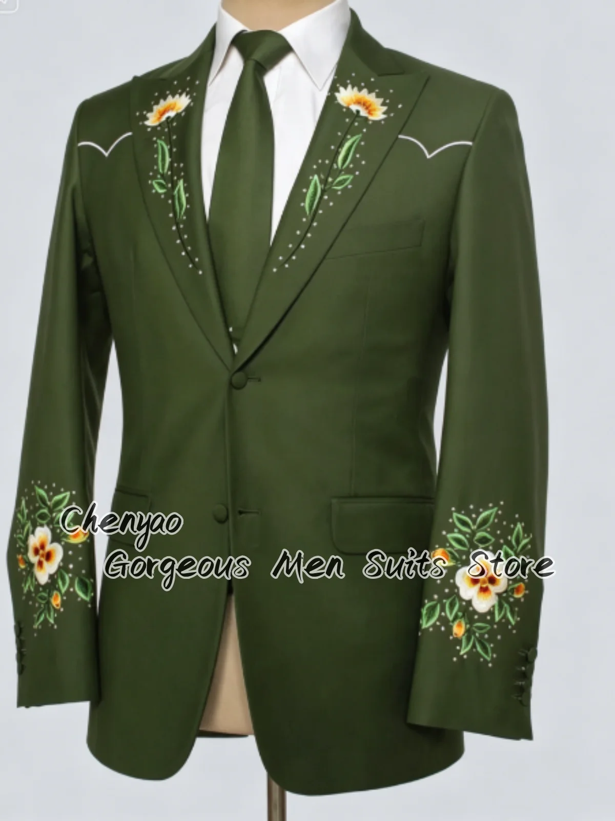 

Classic Floral Embroidery Western-Style Men Suits Customized Groom Tuxedos 2 Piece Sets Male Prom Blazers Elegant ropa hombre