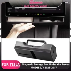 For Tesla Model 3 2023 ABS Magnetic Storage Box Under Screen Organizer Tissue Holder For Model Y 2024 Interior Accessories