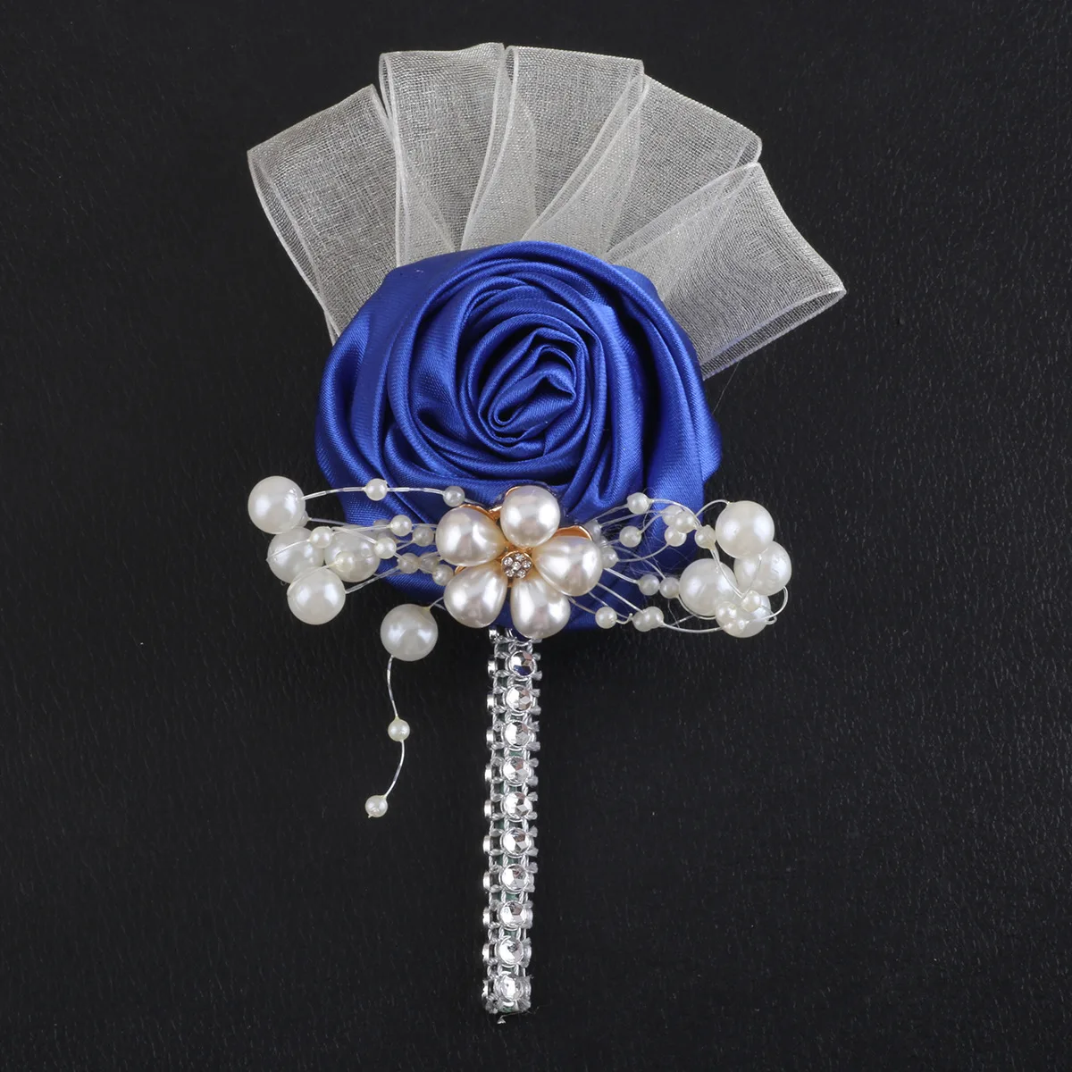 JaneVini Luxury Beaded Royal Blue Boutonniere Mariage Homme Blue Pearls Groom Corsages Ceremony Wedding Men's Brooch Buttonhole