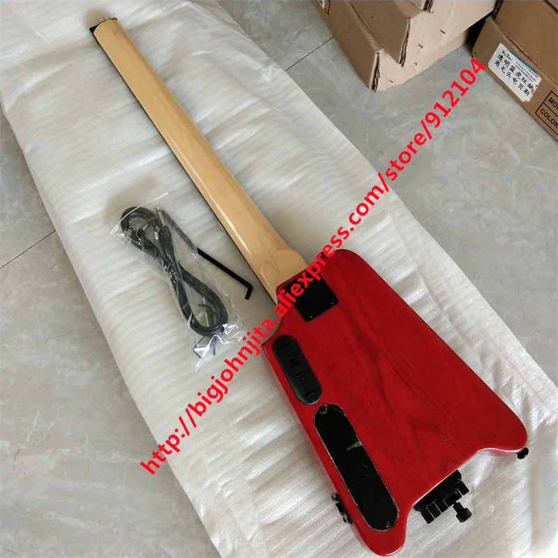 New Red/Natural 6 Strings Headless Electric Guitar,Ash Body,Rosewood Fingerboard Passived pickup, BJ214 643