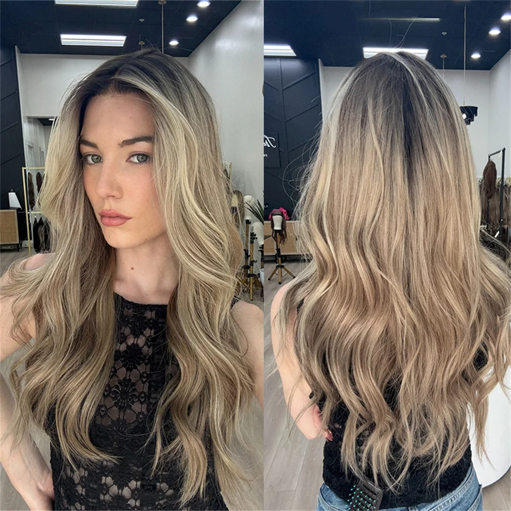 

Highlights Golden Blonde Wig Synthetic Lace Front Wig Balayage Heat Resistant Fibre Glueless Realistic Look Wig for Girls Gift