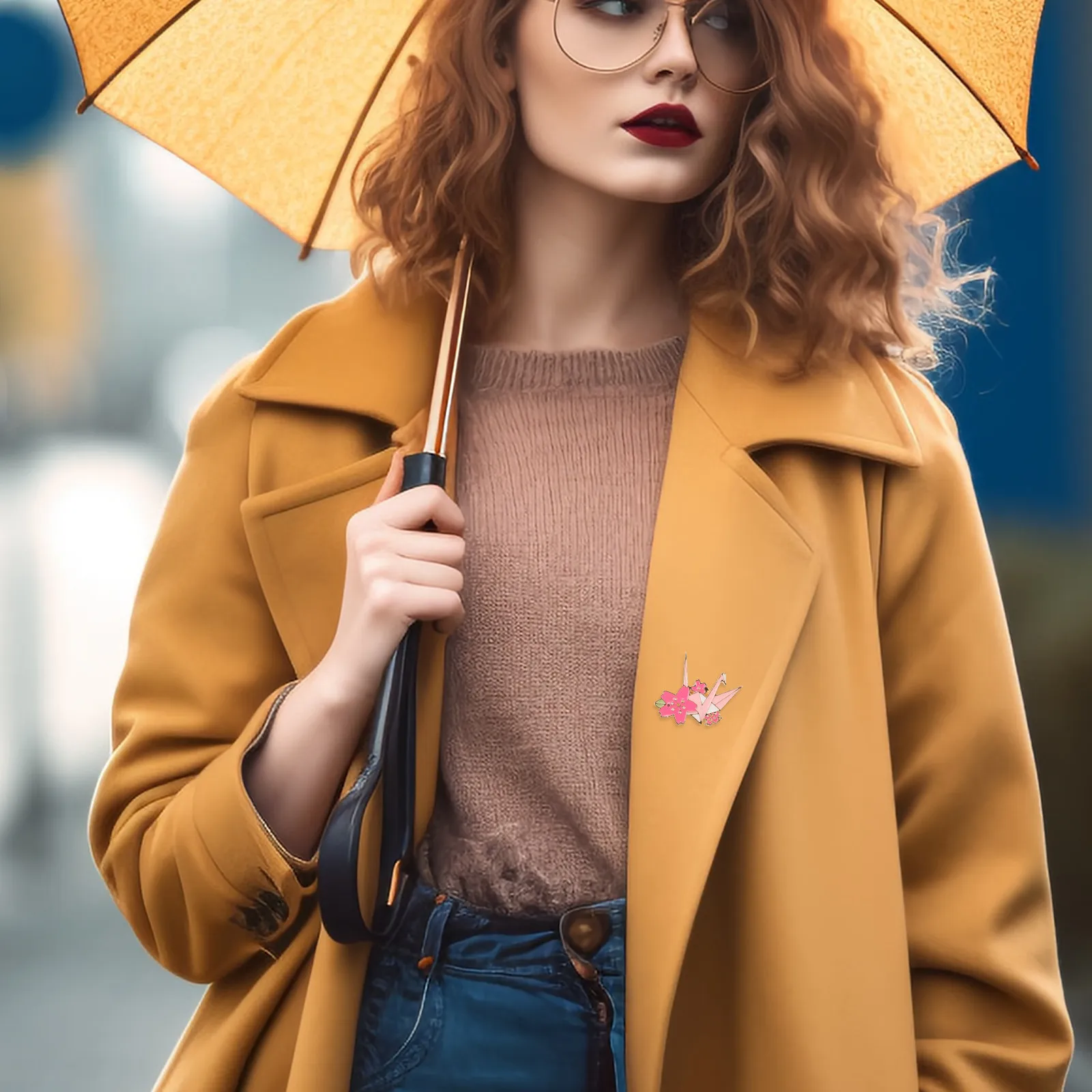 6Pcs Enamel Floral Crane Brooch Set Cherry Blossom Origami Lapel Pin Alloy Kawaii Bird Badge for Women Sweater Cardigan Scarf