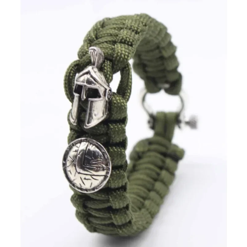 

Paracord Braided Handmade Trip BraceletOutdoor Camping Survival Mens Spartan Helmet Warrior - Cool Stylish Accessory