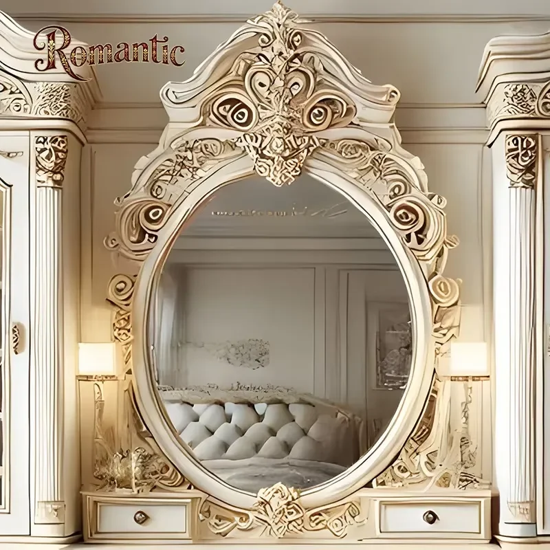 European Classical Solid Wood Storage Dressing Table Adjustable Removable Mirrors Handmade Eco-Friendly Drawers