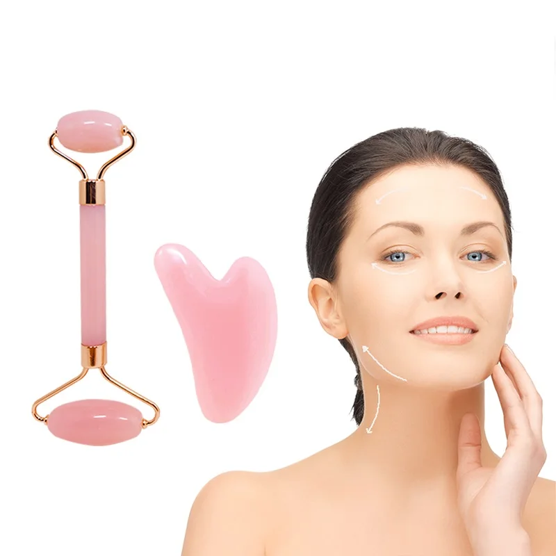 Facial Massager Double Head Roller Beauty Stick Heart Shaped Scraping Tablets Pink for Full Body Massage Tools Pink IW and Set