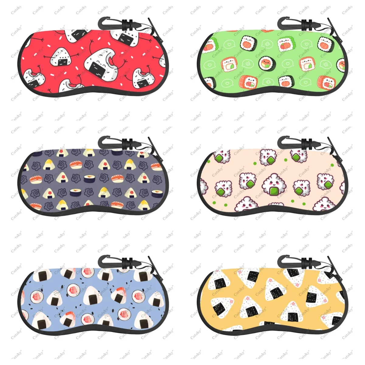 Onigiri Pattern Glasses Case Zipper Travel Printed Pattern Soft Case Suitable for Storing Glasses Sunglasses Case