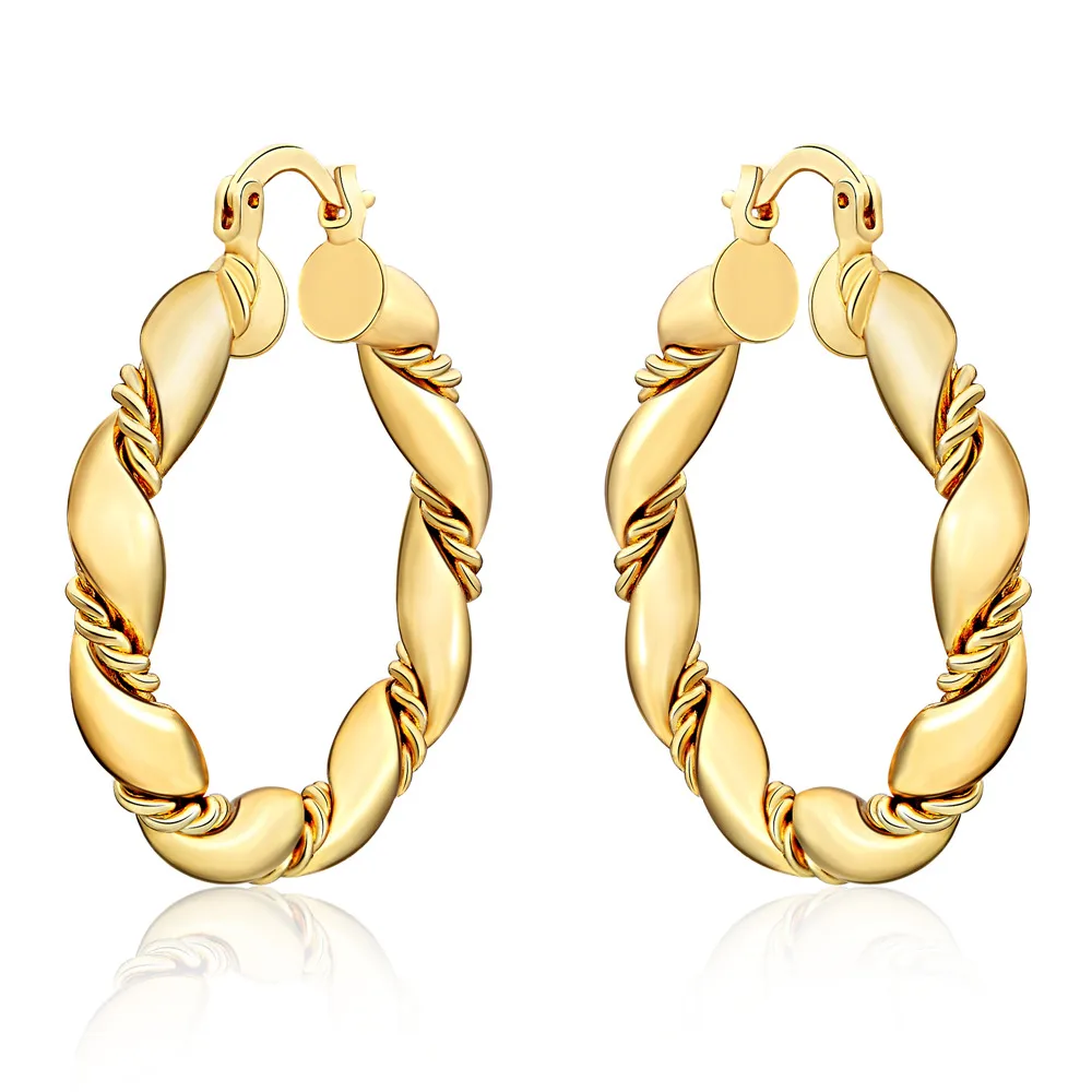 Hot 18K Gold Rope Round Big 4cm Hoop Earrings 925 Sterling Silver Fashion Jewelry Wedding Party Popular Brand Holiday Gifts view 5